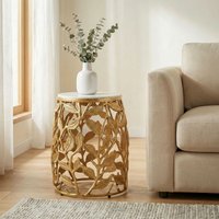 FineBuy Beistelltisch 40cm mit weißer Marmor Tischplatte - Couchtisch klein rund - Sofatisch Alu modern - Wohnzimmertisch Aluminium - Design Tisch Metallgestell