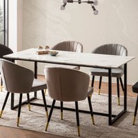 FineBuy Esszimmertisch Weiß Esstisch in Marmor-Optik Modern, Küchentisch mit Metallbeinen, Speisetisch Rechteckig, Tisch Esszimmer – Ansicht 1