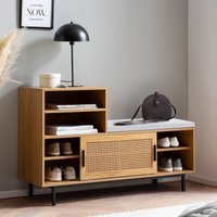 FineBuy Schuhbank mit Sitzfläche 120x75,5x40 cm Garderobenbank Eiche-Dekor, Sitzbank Rattan Klein Gepolstert, Bank Schmal Flur mit Stauraum, Flurbank Wiener Gef
