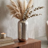 FineBuy Bodenvase Aluminium Silber - Dekovase groß - Standvase rund modern - Vase Metall für Blumen - Design Wohnzimmer Deko - Wohndeko Handmade