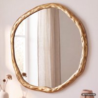 FineBuy Wandspiegel Asymmetrisch 60x60 cm Metall Design Hängespiegel Gold, Aluminium Dekospiegel Unförmig mit Rahmen, Spiegel Wand Groß, Flurspiegel Garderobens