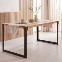 FineBuy Esstisch rechteckig 120 cm Akazie Massivholz – Kleiner Esszimmertisch im Industrial Design mit Metallgestell, Holz Küchentisch massiv für 4 - 6 Personen – Ansicht 1