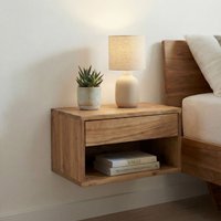 FineBuy Nachtkonsole für Wandmontage 50x35cm Akazie Massivholz Braun - Nachttisch mit Schublade und Ablagefach - Wandnachttisch Schwebend für Boxspringbett - Na – Ansicht 1