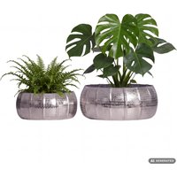 FineBuy Pflanzgefäß 2er Set Metall Deko Pflanzkübel, Design Schale Aluminium Rund Indoor, handgefertigte Dekoschale 2-teilig Punziert