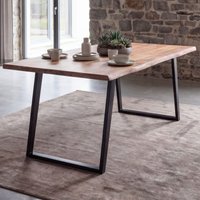 FineBuy Esszimmertisch rechteckig Massivholz Akazie Baumkante - Industrial Esstisch Baumstamm Massiv Echtholz - Küchentisch - Baumkantentisch mit schwarzem U-Ge – Ansicht 1