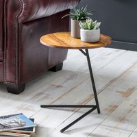 FineBuy Beistelltisch rund 40x46x40 cm Sheesham Metall Couchtisch Industrial Style Echtholz, Holztisch Sofatisch Metallbeine, Anstelltisch Dekotisch – Ansicht 1