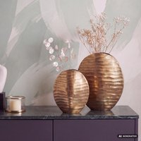 FineBuy Deko Vase 2er Set Aluminium Blumenvase Wellenmuster Modern, Dekovase Rund 2-teilig für Blumen, Alu Tischvase Wohndeko Metall Tischdeko Handgefertigt – Ansicht 1