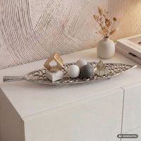 FineBuy Dekoschale Blatt Aluminium Schale 63cm - Design Tischdeko Leaf Metall Wohnzimmer mit Beinen - Alu Wohnaccessoire Modern - Metallschale Dekoration - Alus