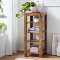 FineBuy Standregal Massiv-Holz Sheesham 105 cm Wohnzimmer-Regal mit 4 Ablagefächer Design Landhaus-Stil Beistelltisch – Ansicht 1
