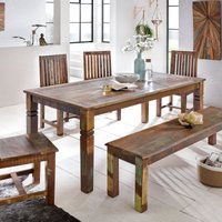 FineBuy Esszimmertisch KALKUTTA 120 x 70 x 76 cm, Massivholz Esstisch für 4-6 Personen, Küchentisch Bootsholz Shabby Chic, Tisch Esszimmer rechteckig – Ansicht 1