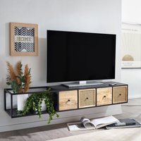 FineBuy Lowboard Hängend Mango Massivholz / Metall 150x25x35 cm TV-Schrank Schwarz, Design Fernsehtisch Wiener Geflecht Modern, Fernsehschrank Wand, TV-Kommode  – Ansicht 1