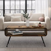 FineBuy Retro Couchtisch Sheesham Massivholz 100cm · Wohnzimmertisch rechteckig mit Ablagefach · Handgefertigter Sofatisch aus Holz mit Metallbeinen im Industri