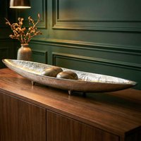 FineBuy Dekoschale Silber Aluminium Schale - Design Tischdeko Metall Wohnzimmer - Alu Wohnaccessoire Modern - Metallschale Dekoration - Aluschale lang schmal Ha