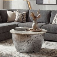 FineBuy Couchtisch Metall mit weißer Marmor Tischplatte 60cm rund - Design Wohnzimmertisch Runder Loungetisch - Massiver Sofatisch - Extravaganter Beistelltisch – Ansicht 1
