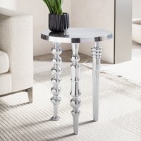 FineBuy Design Beistelltisch rund 44cm Metall silber - Handgefertigter Wohnzimmertisch Aluminium - Alu Dekotisch - Kleiner Couchtisch – Ansicht 1