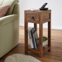 FineBuy Beistelltisch Massivholz Sheesham 30x30x68 cm Wohnzimmertisch mit Schublade, Design Couchtisch Naturprodukt Wohnzimmermöbel modern Echtholz – Ansicht 1