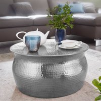 FineBuy Couchtisch rund 60 cm Metall - Design Aluminium Wohnzimmertisch handgefertigt - Orientalischer Alu Beistelltisch Wohnzimmer Tisch Hammerschlag – Ansicht 1