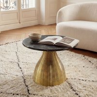 FineBuy Couchtisch Metall mit Marmor Tischplatte 60cm Rund - Moderner Wohnzimmertisch Aluminium Gold - Design Sofatisch Alu - Loungetisch Rillenoptik - Edler Be – Ansicht 1