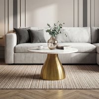 FineBuy Couchtisch Metall mit Marmor Tischplatte 60cm Rund - Moderner Wohnzimmertisch Aluminium Gold - Design Sofatisch Alu - Loungetisch Rillenoptik - Edler Be – Ansicht 1