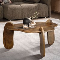 FineBuy Couchtisch Mango Massivholz Ø 78 cm Walnussfarben · Design Wohnzimmertisch in organischer Form · Handgefertigter Sofatisch – Ansicht 1