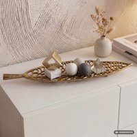 FineBuy Dekoschale Blatt Aluminium Schale 63cm - Design Tischdeko Leaf Metall Wohnzimmer mit Beinen - Alu Wohnaccessoire Modern - Metallschale Dekoration - Alus