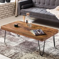 FineBuy Couchtisch Massivholz 115 cm · Rechteckiger Wohnzimmertisch im Industrial Design mit Hairpin Metall Beinen · Handgefertigt