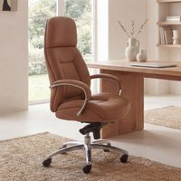 FineBuy Designer Bürostuhl Bezug Echtleder Schreibtischstuhl bis 120 kg, XXL Design Chefsessel höhenverstellbar, Drehstuhl ergonomisch mit Armlehnen & hoher Rüc