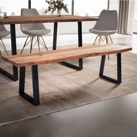 FineBuy Esszimmerbank 180x40x45,5 cm Akazie Massivholz / Metall mit Baumkante, Esstischbank Holzbank Massiv ohne Lehne, Küchenbank Essbank Modern, Sitzbank Essz – Ansicht 1