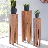 FineBuy Beistelltisch 3er Set Massivholz Satztisch Quadratisch Modern, Säulentisch Pflanzentisch 3-teilig, Blumenständer Blumentisch Wohnzimmer, Pflanzenhocker  – Ansicht 1