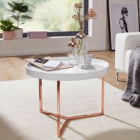 FineBuy Couchtisch 58,5x42x58,5cm Sofatisch Metall Rund, Designer Retro Wohnzimmertisch modern, Kleiner Loungetisch mit Metallgestell, Runder Tabletttisch mit H