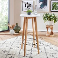 FineBuy Stehtisch 60x110x60 cm Weiß, Bartisch für 4 Personen, Moderner Tisch für Bar, Design Partytisch Holz, Hochtisch Eiche Skandinavisch