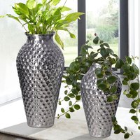 FineBuy Deko Vase 2er Set Aluminium Amphore Blumenvase Modern, Dekovase Rund 2-teilig für Blumen, Alu Tischvase Wohndeko Metall Tischdeko Handgefertigt