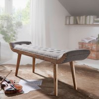FineBuy gepolsterte Sitzbank 120 cm Massivholz Stoff grau - Retro Chesterfield Polsterbank für Garderobe Schlafzimmer & Wohnzimmer - Garderobenbank Eingangsbere