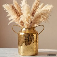 FineBuy Tischvase Aluminium 32cm - Blumenvase mit Henkel - Metallvase im Discokugel Design Modern - Dekovase rund für Trockenblumen - Alu Standvase Vase Hoch - 