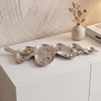 FineBuy Dekoschale Schale Metall 60,5cm Tischdeko - Moderne Metallschale aus Aluminium in Blattform - Elegante Aluschale - Alu Schmuckschale Handmade