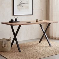 FineBuy Schreibtisch Akazie Massivholz / Metall Computertisch Baumkante, Homeoffice Bürotisch Massiv mit X-Beinen in Schwarz, Holztisch Laptoptisch Arbeitszimme – Ansicht 1