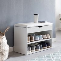 FineBuy Schuhbank mit Sitzfläche Garderoben-Bank Holz 60 x 40 x 30 cm, Holzbank klein gepolstert, Sitzbank schmal Flur mit Stauraum, Truhenbank Schuhtruhe Flurm