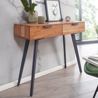 FineBuy Konsolentisch 90 x 78 x 36 cm Akazie Massivholz / Metall Konsole mit Schubladen, Kleiner Schreibtisch mit Metallbeinen, Schminktisch Anrichte Modern, Fl – Ansicht 1