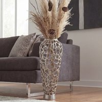 FineBuy Bodenvase Aluminium Silber - Design Blumenvase Groß - Metallvase Modern - Dekovase rund für Trockenblumen - Standvase Hoch - Wohnzimmer Deko - Wohndeko 