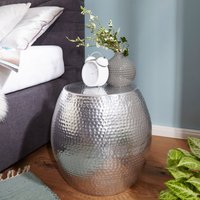 FineBuy Beistelltisch rund 42 cm Metall - Orientalischer Design Wohnzimmertisch Aluminium - Hammerschlag Alu kleiner Couchtisch - Dekotisch