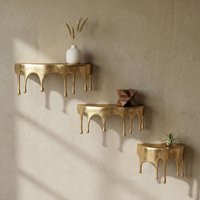 FineBuy Wandregal 3er Set Aluminium Gold Tropfen Optik - Ausgefallenes Hängeregal Metall - Design Drops Schweberegal Alu - Modernes Wandboard Dekoregal Handmade