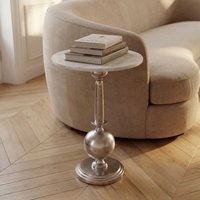 FineBuy Beistelltisch Rund 40x40cm Silber mit massiver Marmorplatte Weiß - Design Anstelltisch Metall Naturstein - Loungetisch Couchtisch Art Déco - Sofatisch W – Ansicht 1