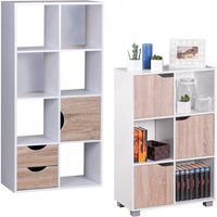FineBuy Design Bücherregal MASSA Modern Holz Weiß mit Türen Sonoma Eiche Ablagefächer Standregal freistehend Größe wählbar – Ansicht 1