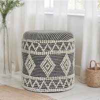 FineBuy Sitzhocker aus Wolle Ø 40 x 45 cm Grau-Creme Rund Boho Hocker mit Stauraum & abnehmbarem Deckel, Polsterhocker Modern für Wohnzimmer Schlafzimmer Flur – Ansicht 1