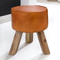 FineBuy Design Sitzhocker FB45553 Holz 37x45x37 cm Modern Fußhocker Rund, Turnbock Lederhocker Holzbeine, Hocker Massivholz mit Leder, Kleiner Fußhocker Gepolst