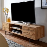 FineBuy Lowboard Holz Eiche-Dekor 160x45x40 cm TV-Kommode mit zwei Türen, Design TV-Schrank Hoch, Fernsehtisch Fernsehschrank Modern, Fernsehkommode Wohnzimmer – Ansicht 1