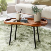FineBuy Couchtisch SV51466 Sheesham massiv Sofatisch Nierenform mit Metallbeinen, Wohnzimmertisch Massivholz, Kleiner Nierentisch Echtholz, Stubentisch Holz, Be