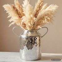 FineBuy Tischvase Aluminium 32cm - Blumenvase mit Henkel - Metallvase im Discokugel Design Modern - Dekovase rund für Trockenblumen - Alu Standvase Vase Hoch - 