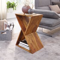 FineBuy Beistelltisch X-Form 43x60x30 cm Sheesham Massivholz Anstelltisch, Tisch Wohnzimmer Massiv, Kleiner Wohnzimmertisch Echtholz, Sofatisch mit Ablagen – Ansicht 1