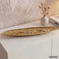 FineBuy Dekoschale Oval Metall Schale 65,5cm - Design Tischdeko Wohnzimmer - Wohnaccessoire Modern mit Beinen - Metallschale Dekoration lang schmal Handmade